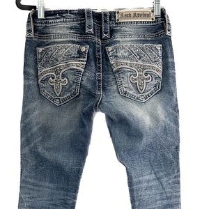 Rock Revival Fenna Boot Cut Jeans 26 Embellished Pockets Low Rise